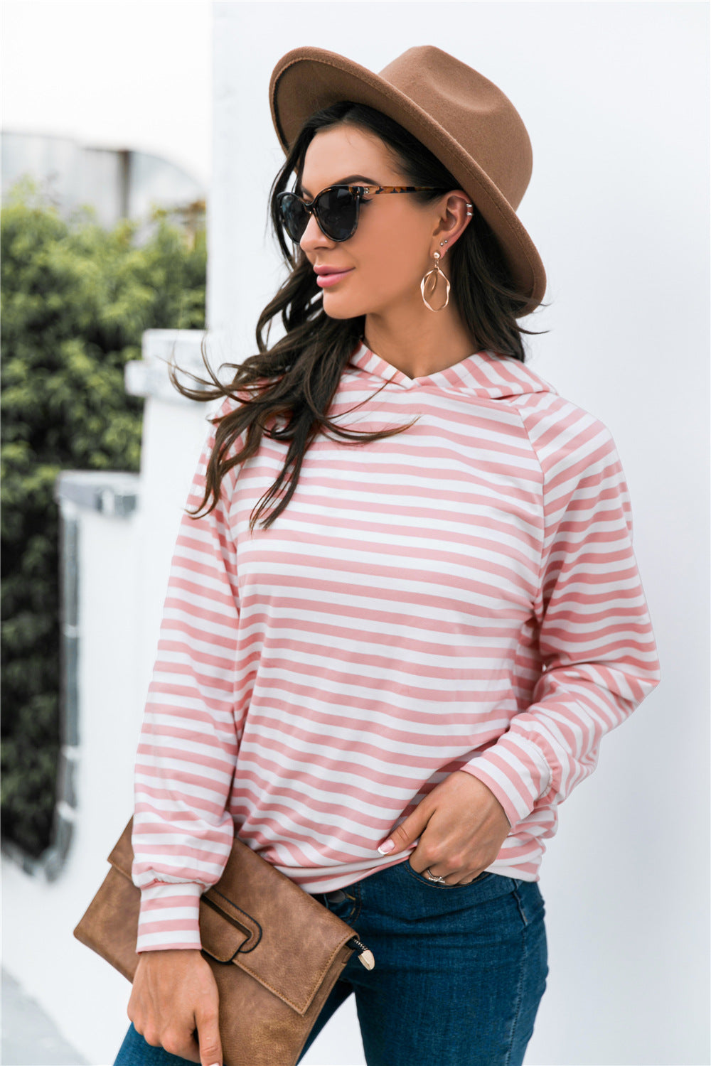 Horizontal Stripe Raglan Sleeve Hoodie - Carly Joann's Closet