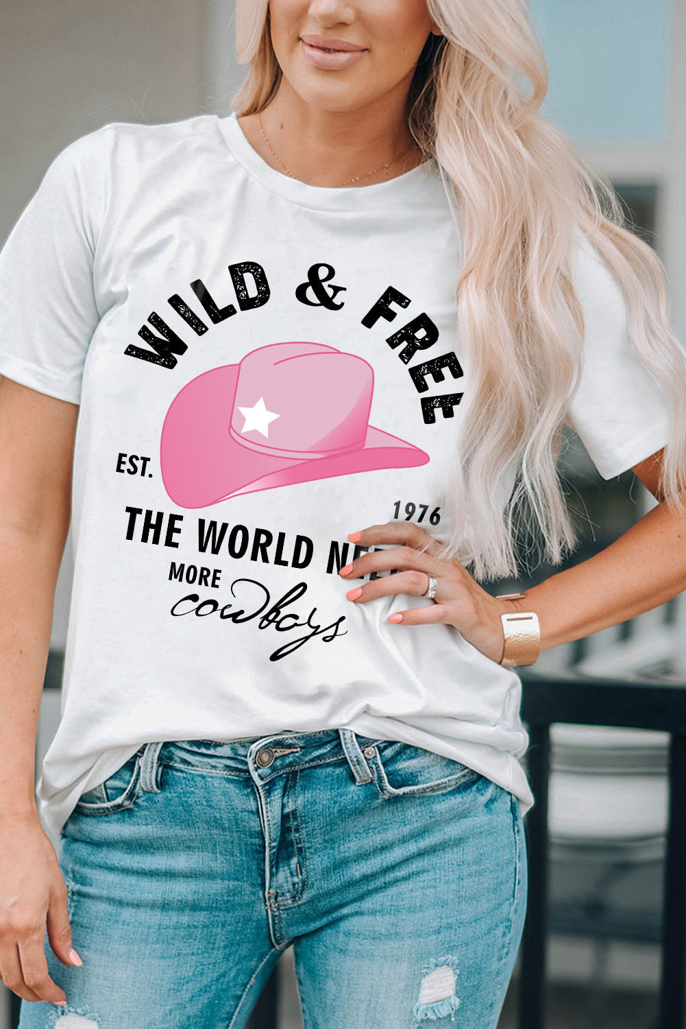 Slogan Graphic Cuffed Tee Round Neck Tee Shirt - Carly Joann's Closet