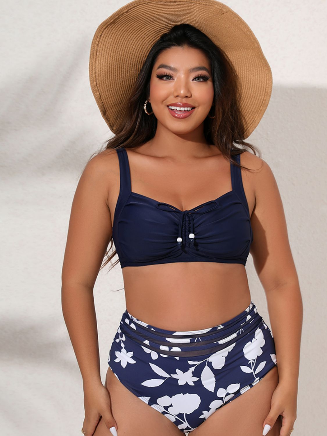 Plus Size Printed Gathered Detail Bikini Set - Carly Joann's Closet