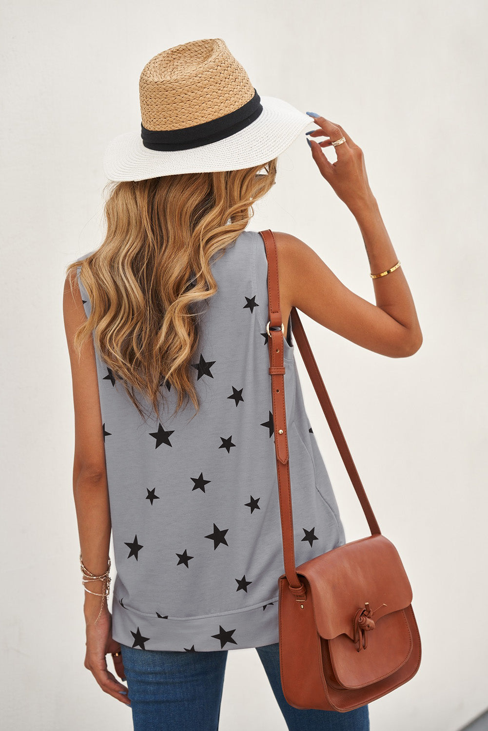 Star Print Tank with Slits - Carly Joann's Closet