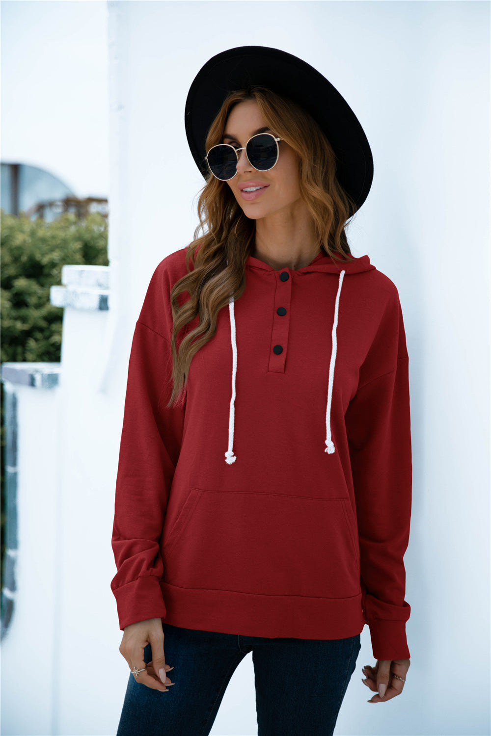 Quarter Snap Drawstring Hoodie with Kangaroo Pocket - Carly Joann's Closet