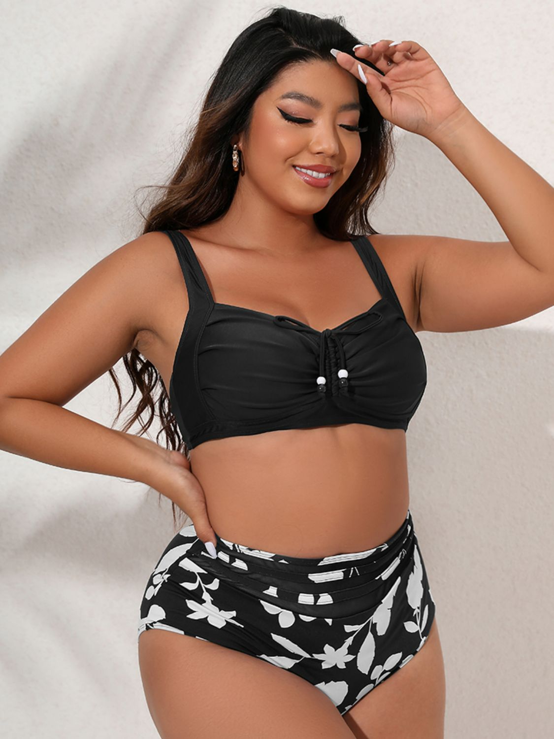 Plus Size Printed Gathered Detail Bikini Set - Carly Joann's Closet