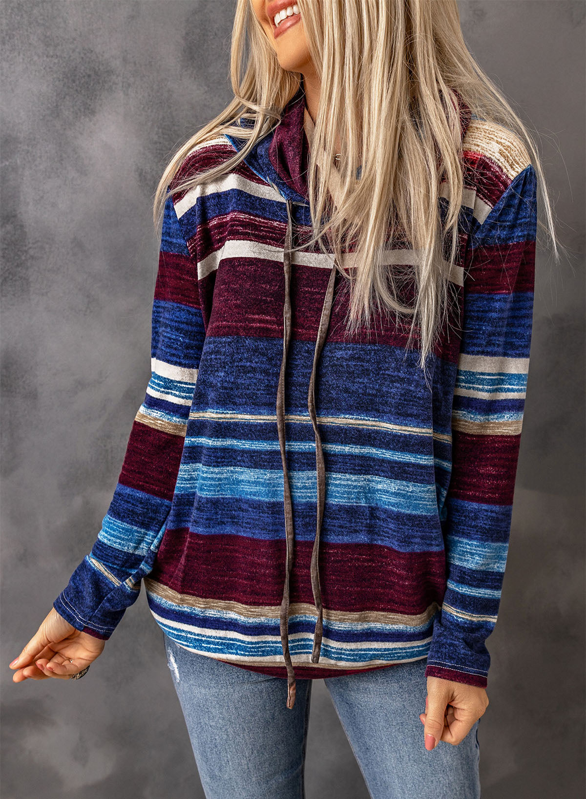 Striped Cowl Neck Tunic Sweatshirt - Carly Joann's Closet