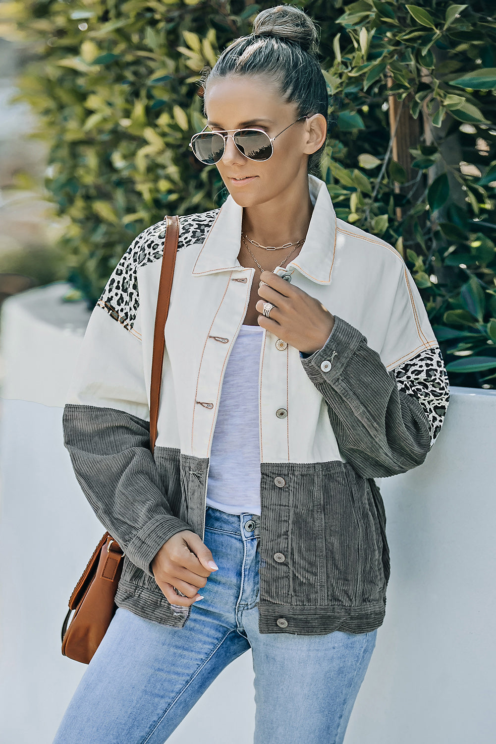 Leopard Color Block Button-Up Corduroy Shacket - Carly Joann's Closet