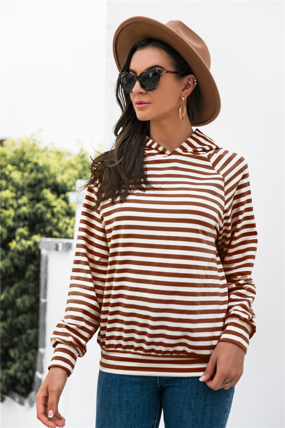 Horizontal Stripe Raglan Sleeve Hoodie - Carly Joann's Closet