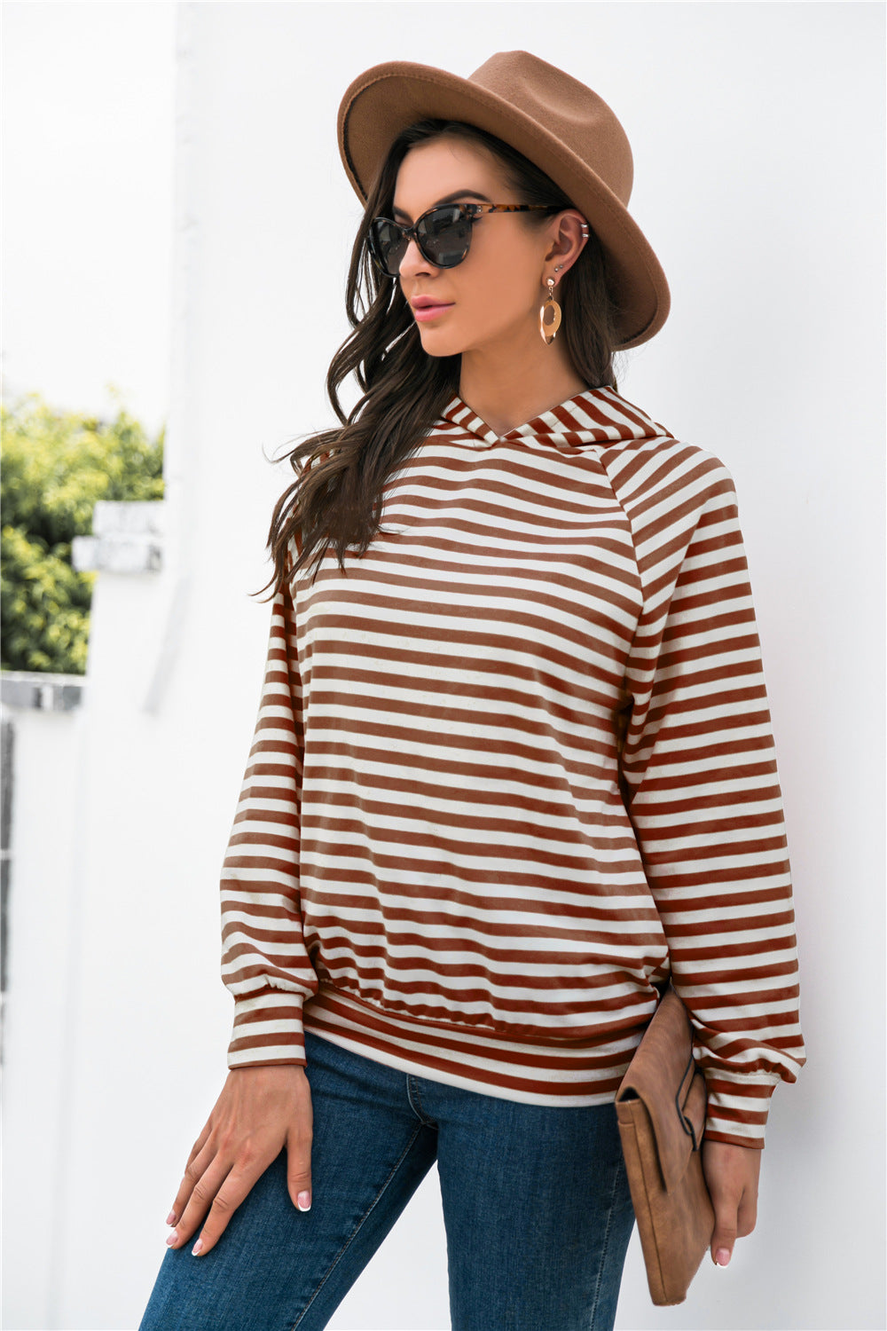 Horizontal Stripe Raglan Sleeve Hoodie - Carly Joann's Closet