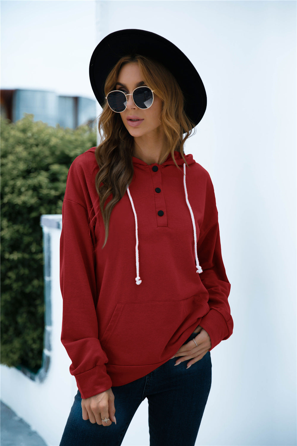 Quarter Snap Drawstring Hoodie with Kangaroo Pocket - Carly Joann's Closet