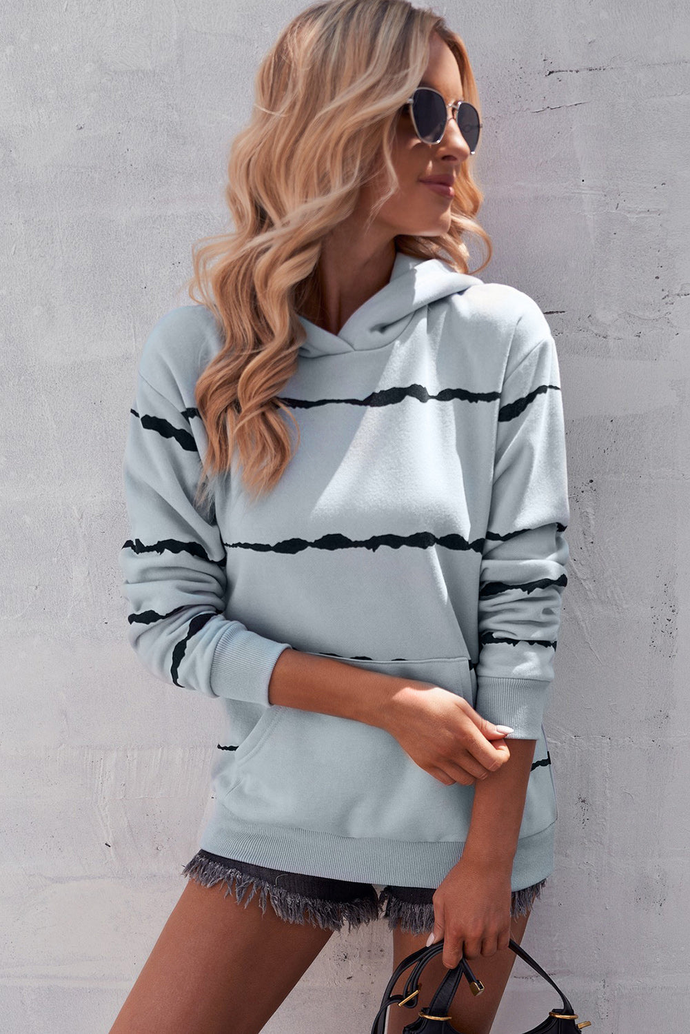 Striped Drop Shoulder Hoodie with Kangaroo Pocket - Carly Joann's Closet