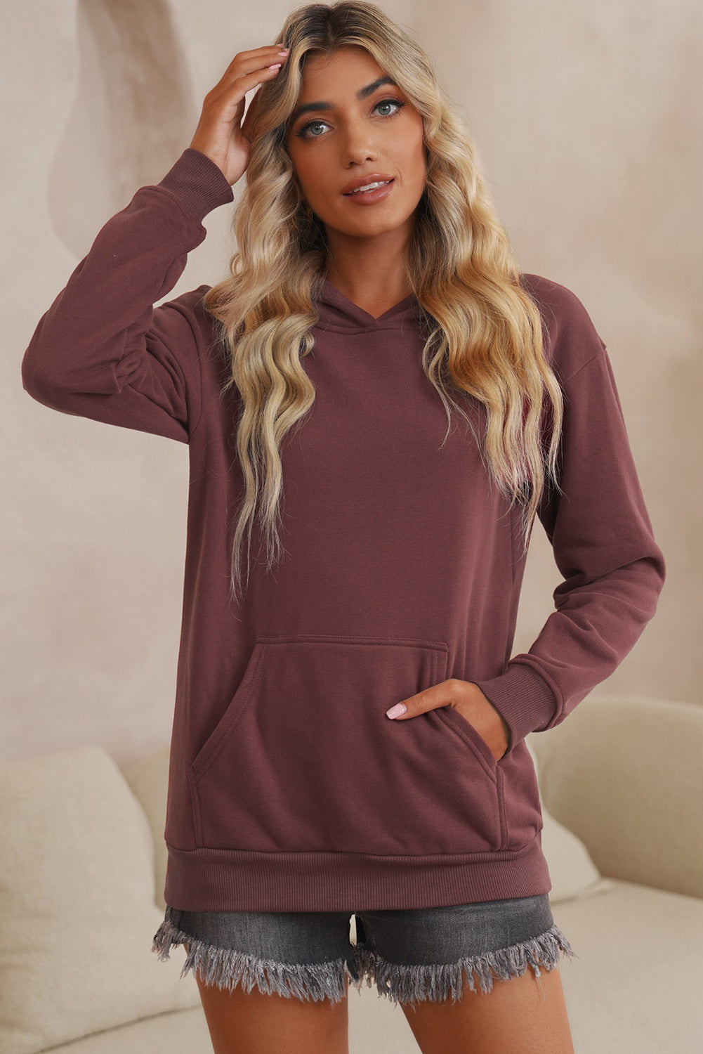 Dropped Shoulder Kangaroo Pocket Hoodie - Carly Joann's Closet