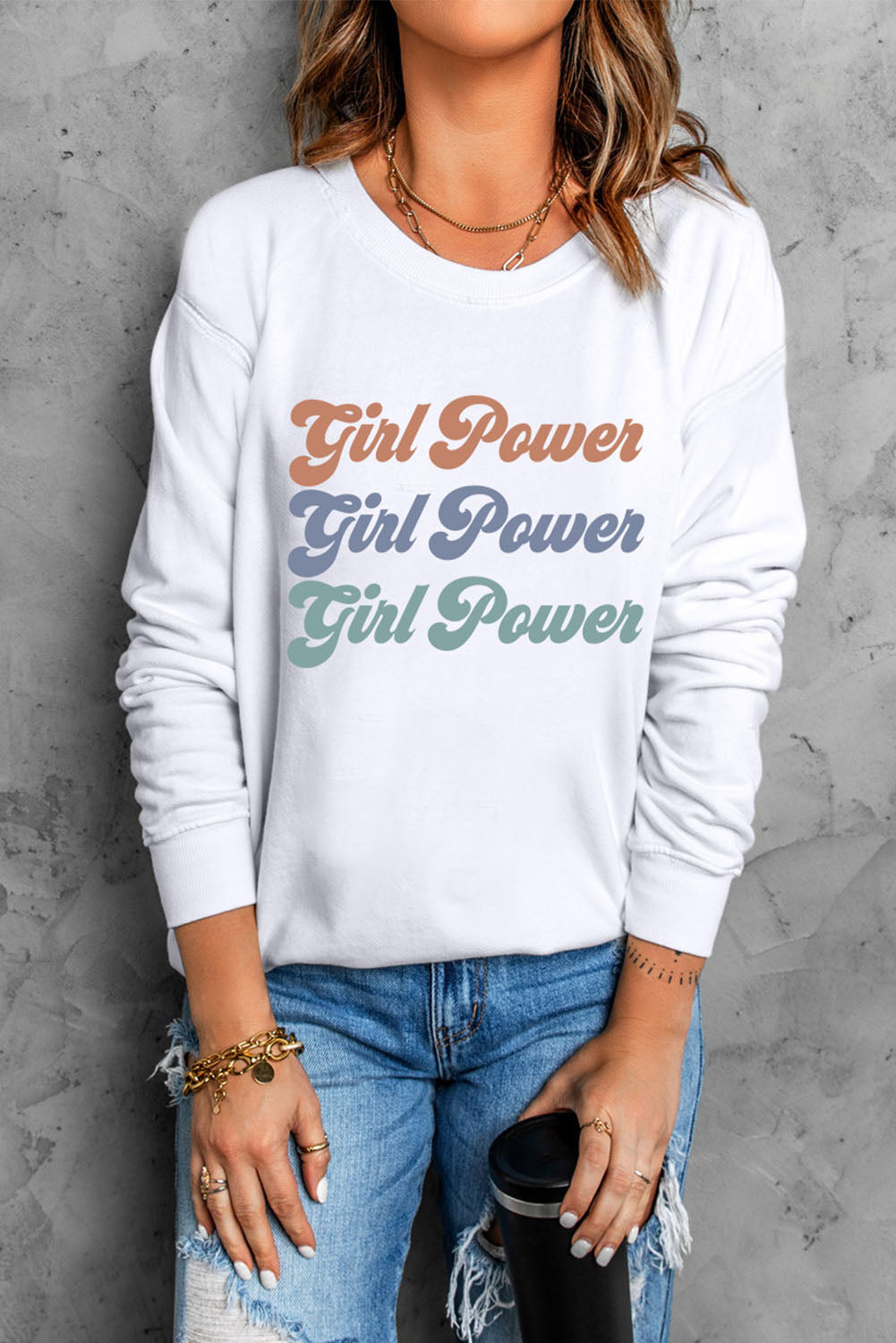 GIRL POWER Graphic Dropped Shoulder Sweatshirt - Carly Joann's Closet