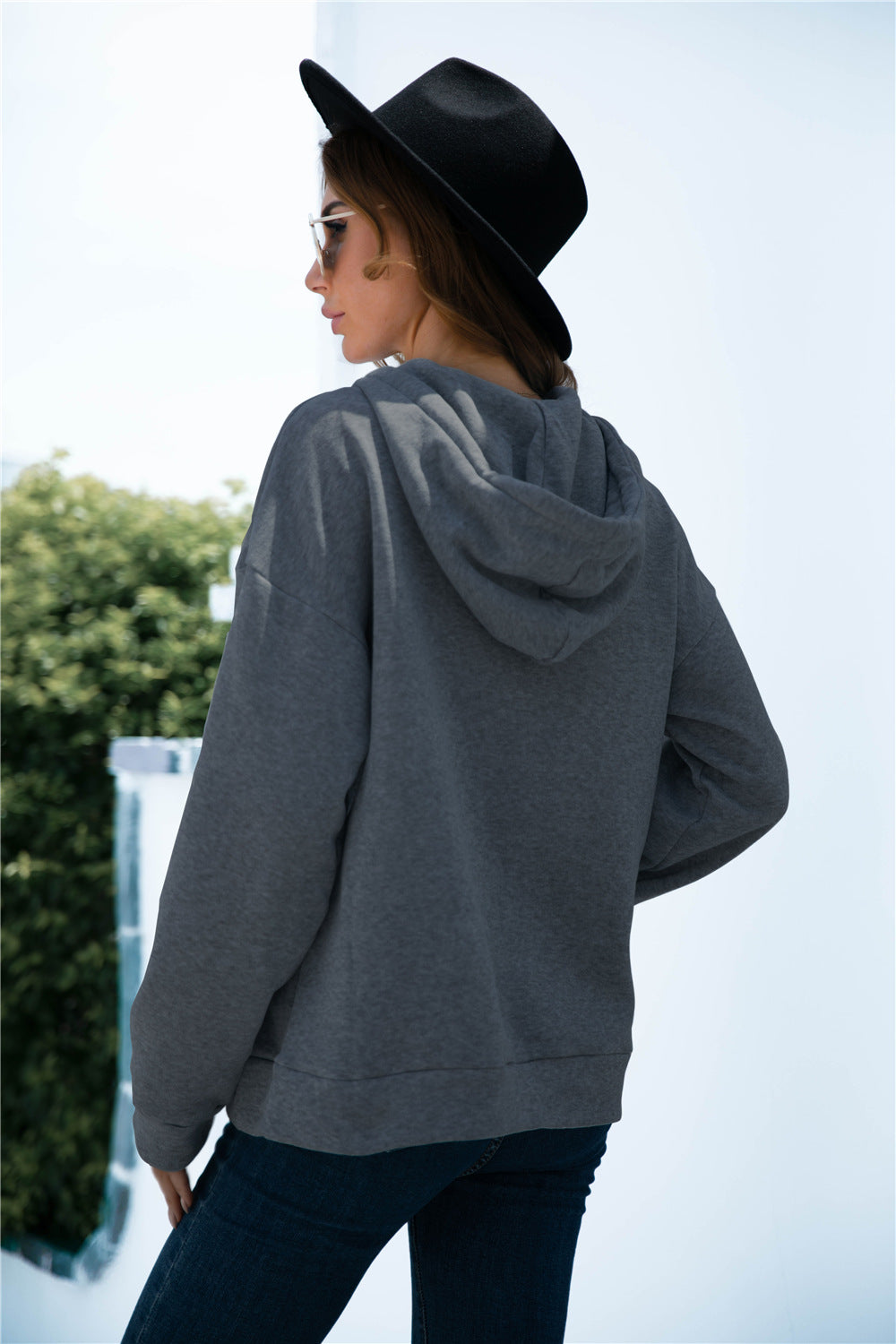 Quarter Snap Drawstring Hoodie with Kangaroo Pocket - Carly Joann's Closet