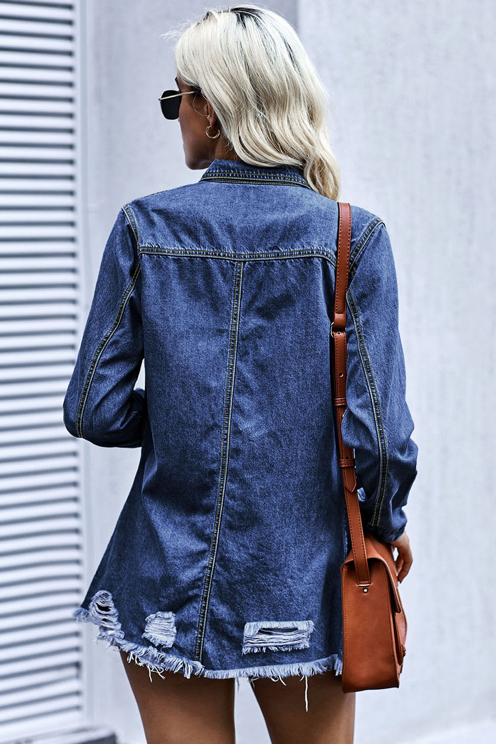 Distressed Snap Down Denim Jacket - Carly Joann's Closet