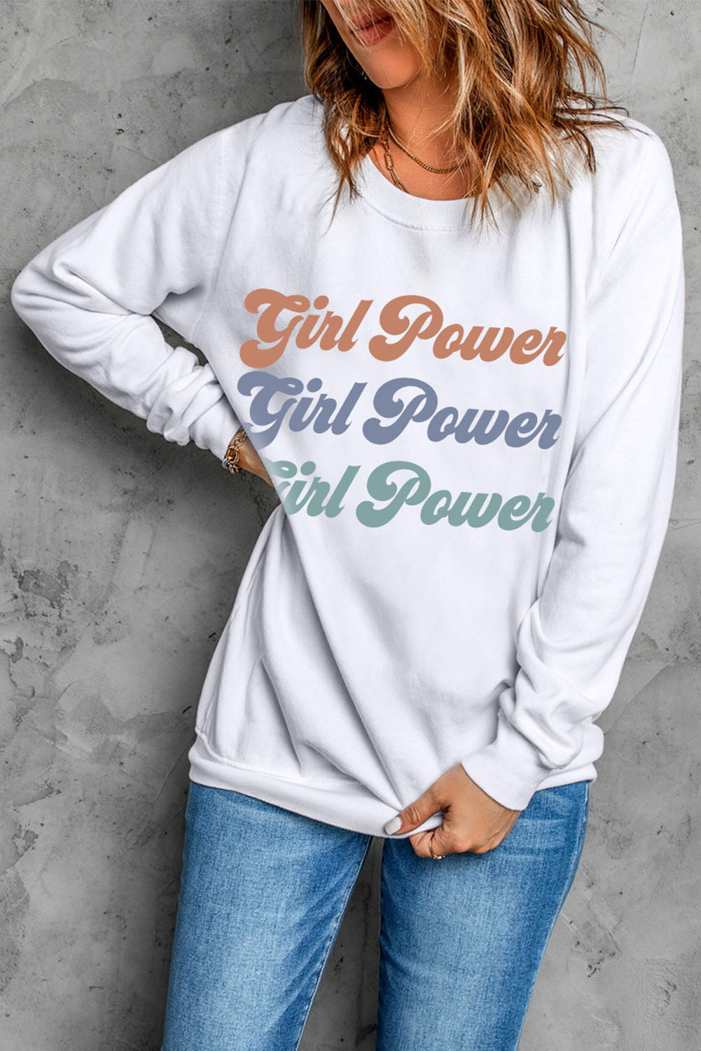 GIRL POWER Graphic Dropped Shoulder Sweatshirt - Carly Joann's Closet