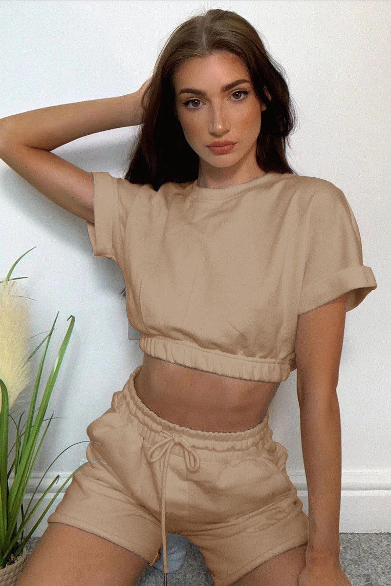 Short Sleeve Cropped Top and Drawstring Shorts Lounge Set - Carly Joann's Closet