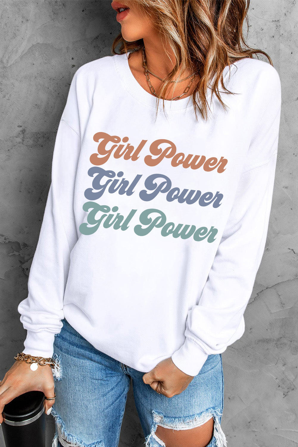 GIRL POWER Graphic Dropped Shoulder Sweatshirt - Carly Joann's Closet