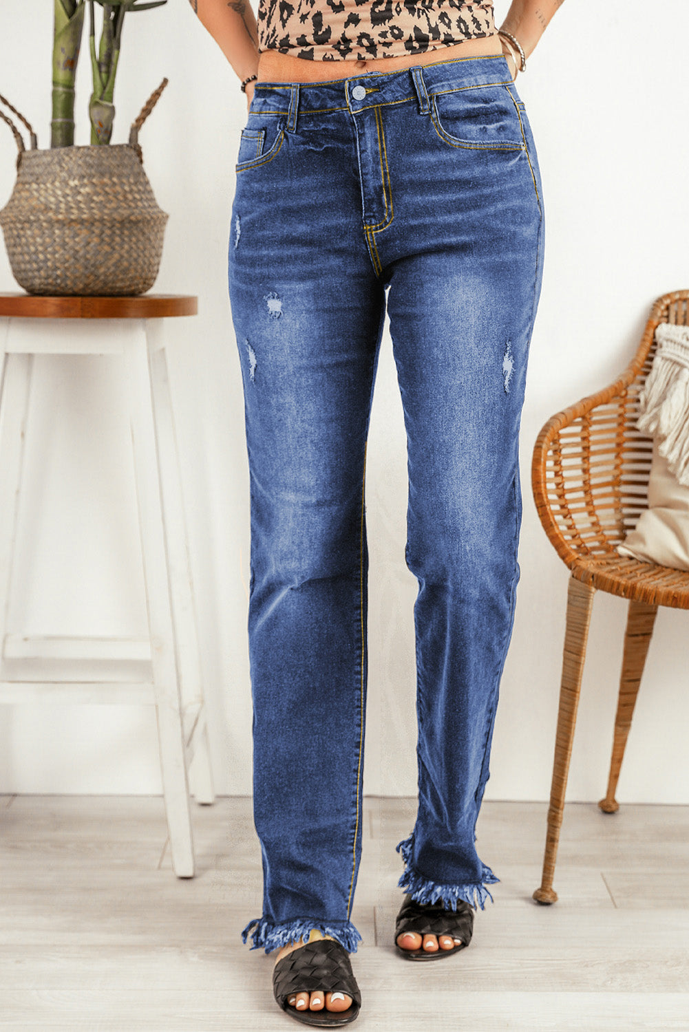 Ripped Frayed Hem Jeans - Carly Joann's Closet