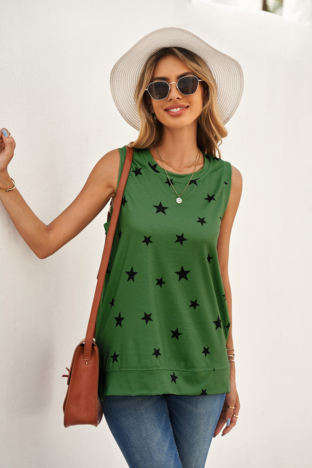 Star Print Tank with Slits - Carly Joann's Closet