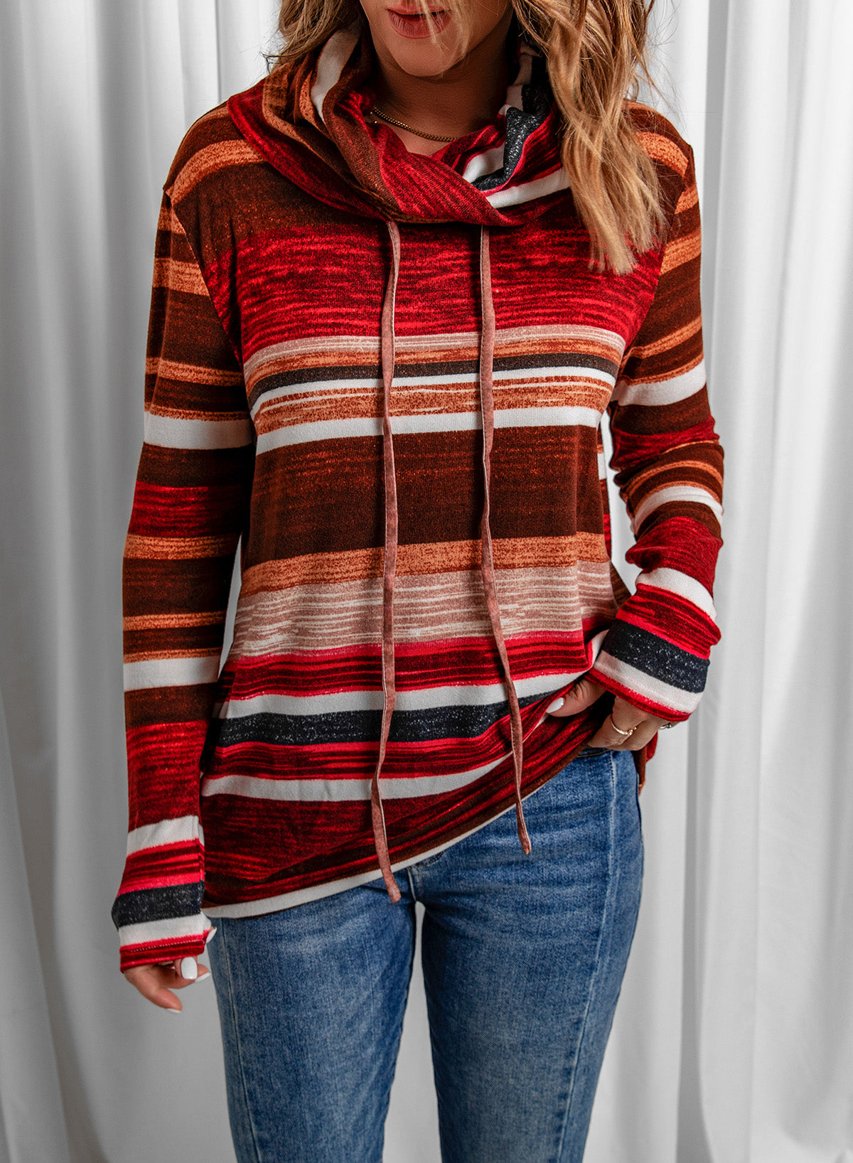 Striped Cowl Neck Tunic Sweatshirt - Carly Joann's Closet