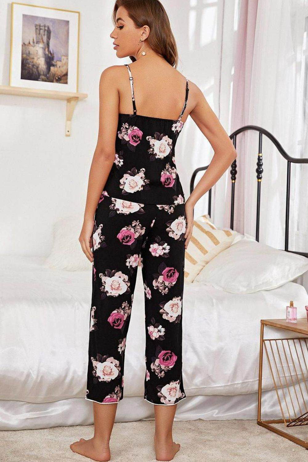 Floral V-Neck Cami and Cropped Pants Lounge Set - Carly Joann's Closet