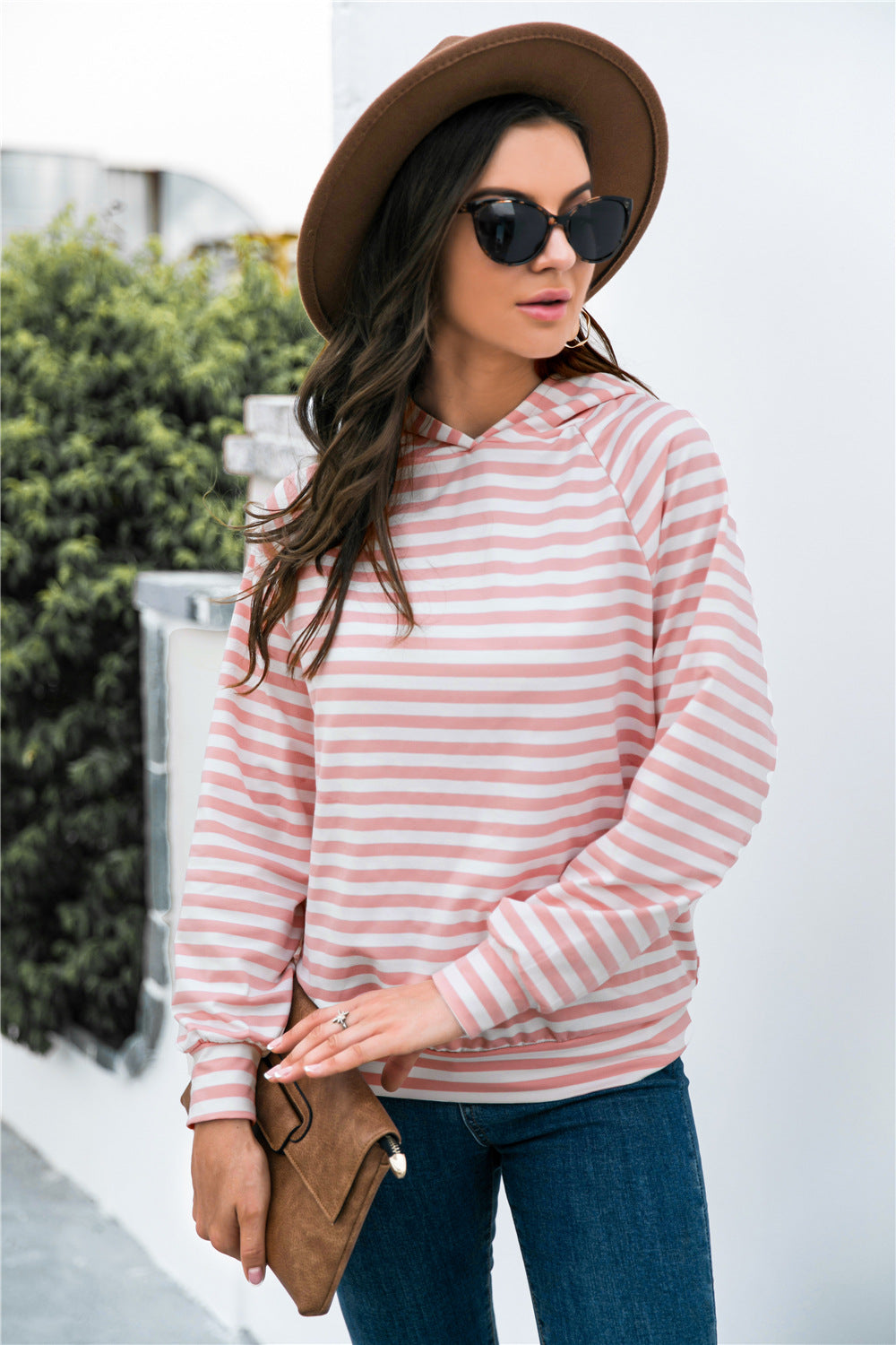 Horizontal Stripe Raglan Sleeve Hoodie - Carly Joann's Closet