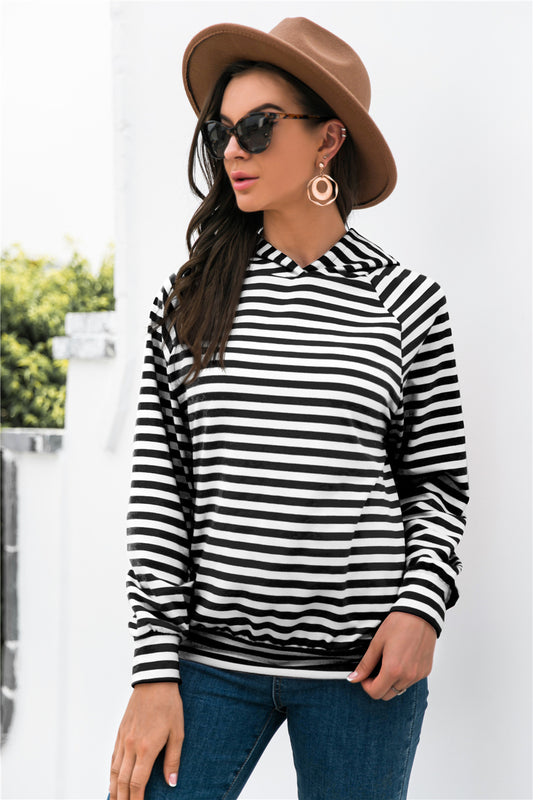 Horizontal Stripe Raglan Sleeve Hoodie - Carly Joann's Closet