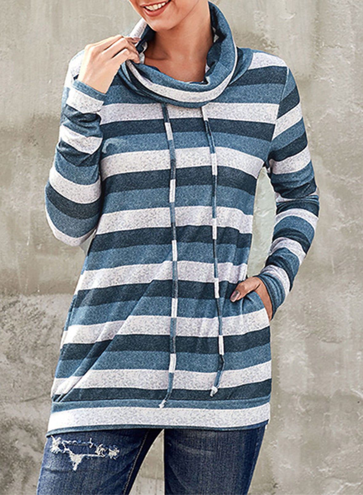 Striped Cowl Neck Tunic Sweatshirt - Carly Joann's Closet