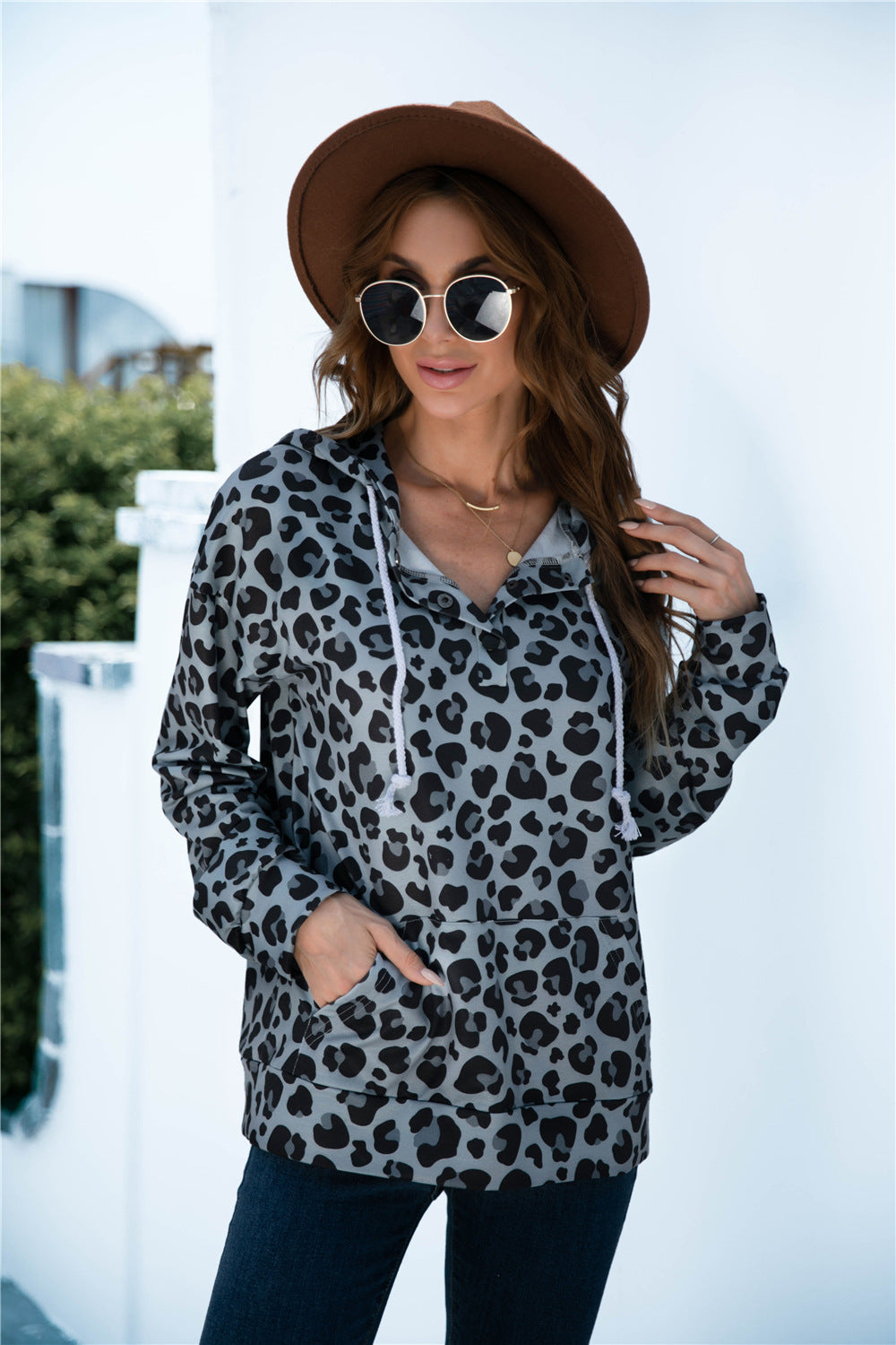 Full Size Printed Quarter-Snap Drop Shoulder Hoodie - Carly Joann's Closet