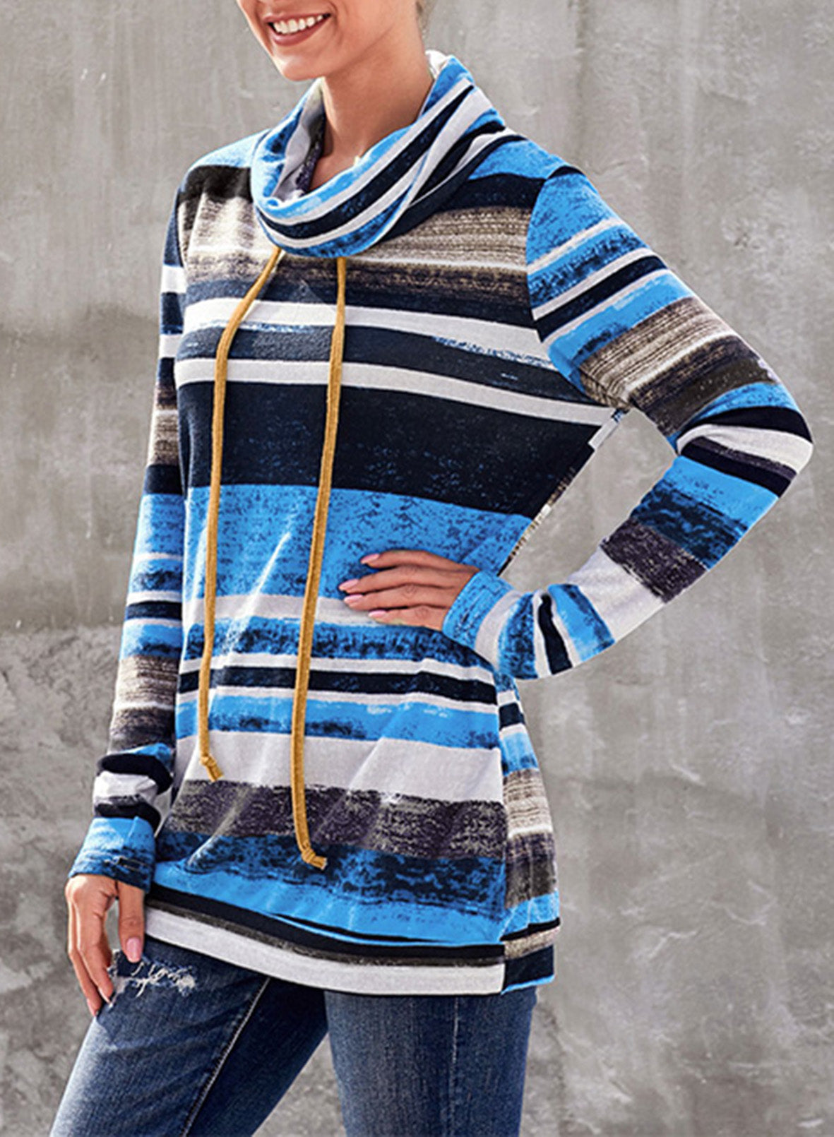 Striped Cowl Neck Tunic Sweatshirt - Carly Joann's Closet