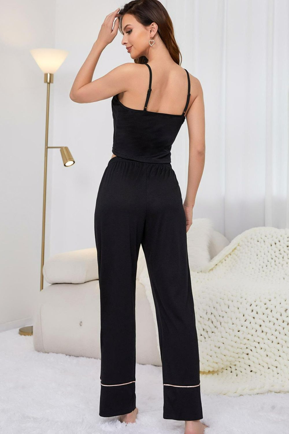 Contrast Trim Cropped Cami and Pants Loungewear Set - Carly Joann's Closet