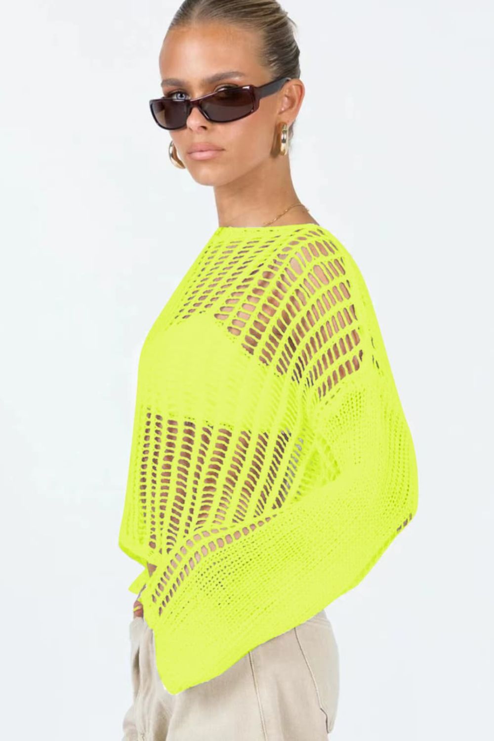 Openwork Boat Neck Long Sleeve Cover Up - Carly Joann's Closet