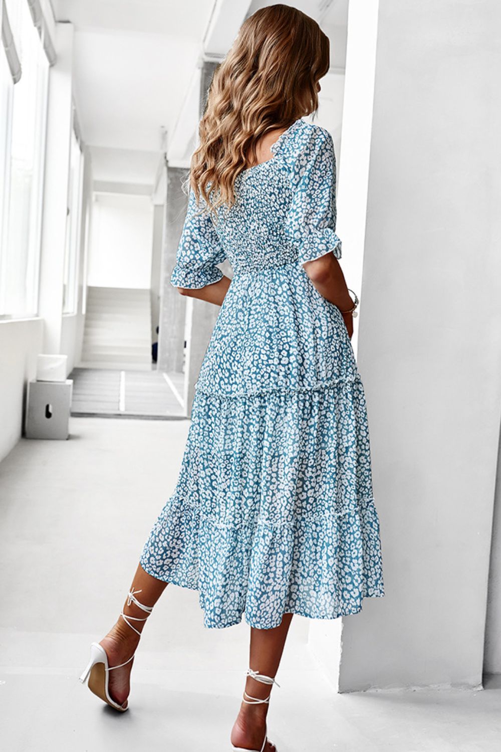 Ditsy Floral Off-Shoulder Smocked Midi Dress - Carly Joann's Closet