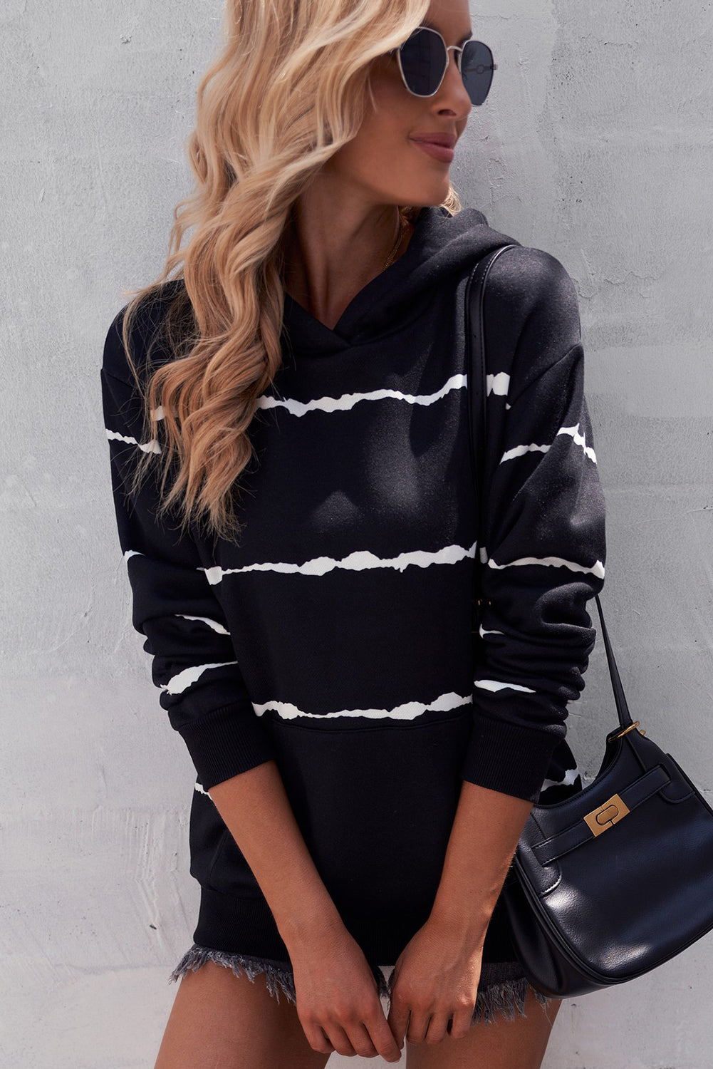 Striped Drop Shoulder Hoodie with Kangaroo Pocket - Carly Joann's Closet