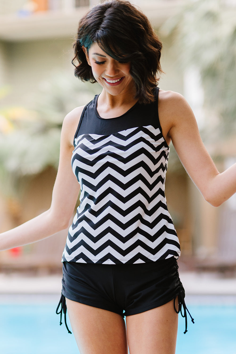 Full Size Chevron Print Ruched Tankini Set - Carly Joann's Closet