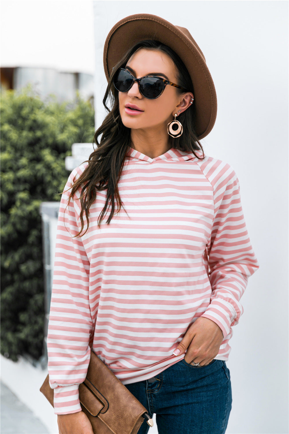 Horizontal Stripe Raglan Sleeve Hoodie - Carly Joann's Closet