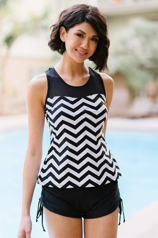 Full Size Chevron Print Ruched Tankini Set - Carly Joann's Closet