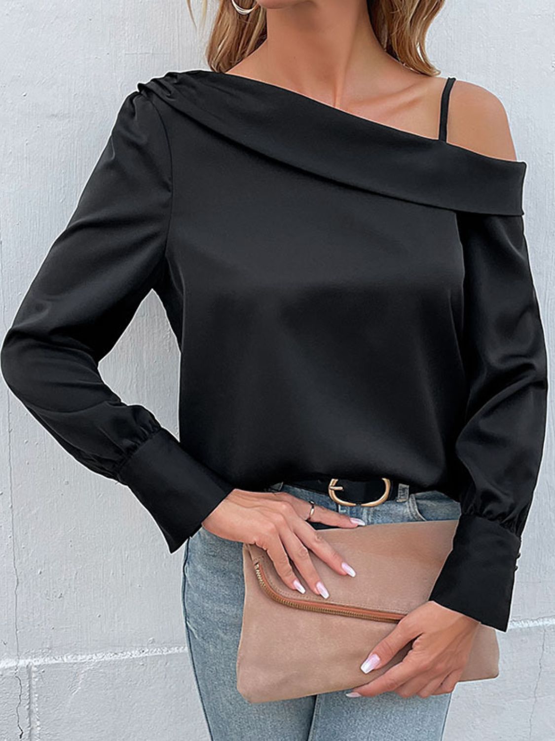 Cold-Shoulder Long Sleeve Top - Carly Joann's Closet