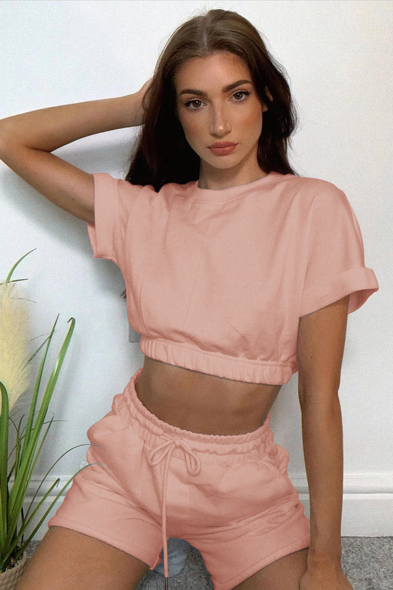 Short Sleeve Cropped Top and Drawstring Shorts Lounge Set - Carly Joann's Closet