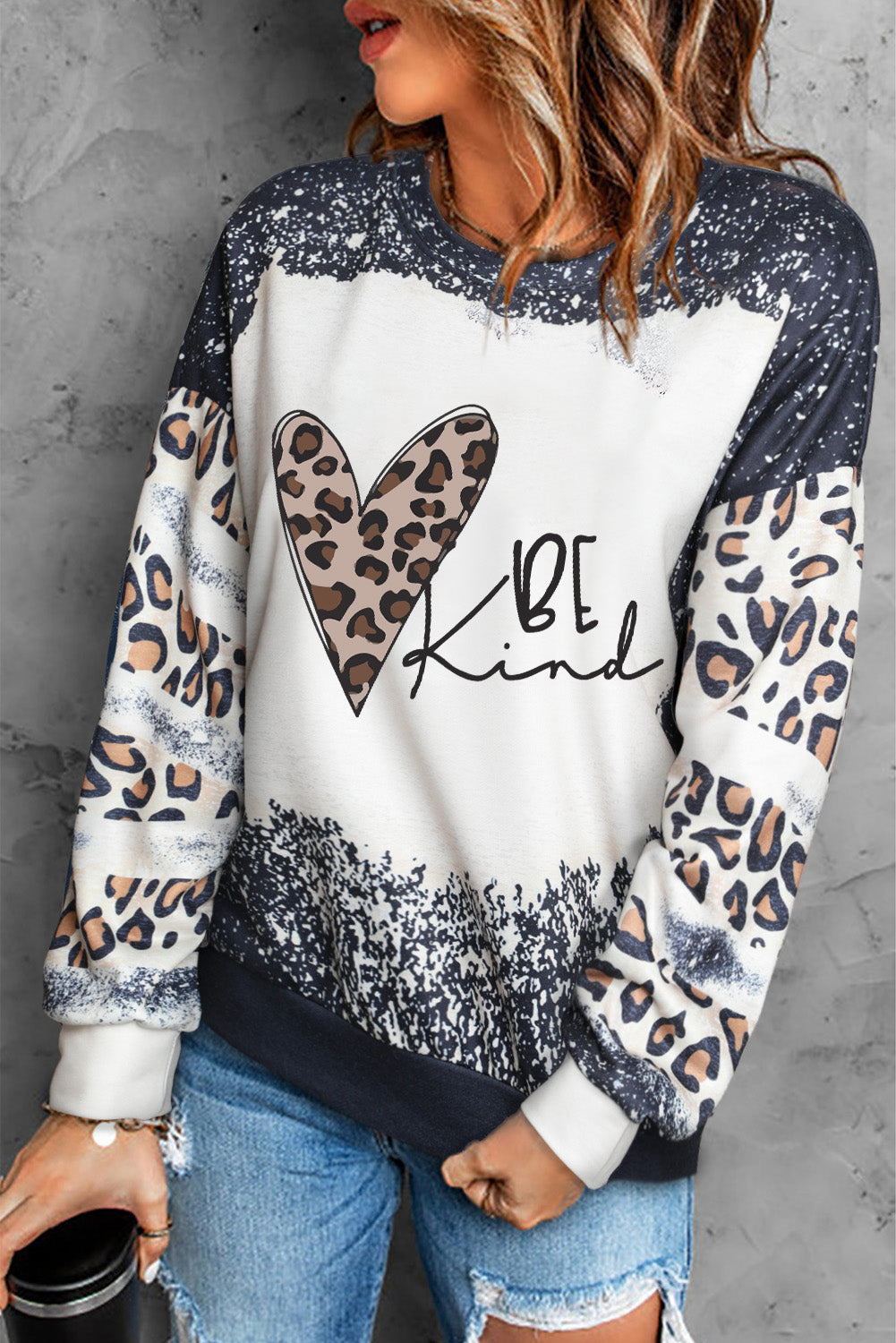 Mixed Print Drop Shoulder Sweatshirt - Carly Joann's Closet