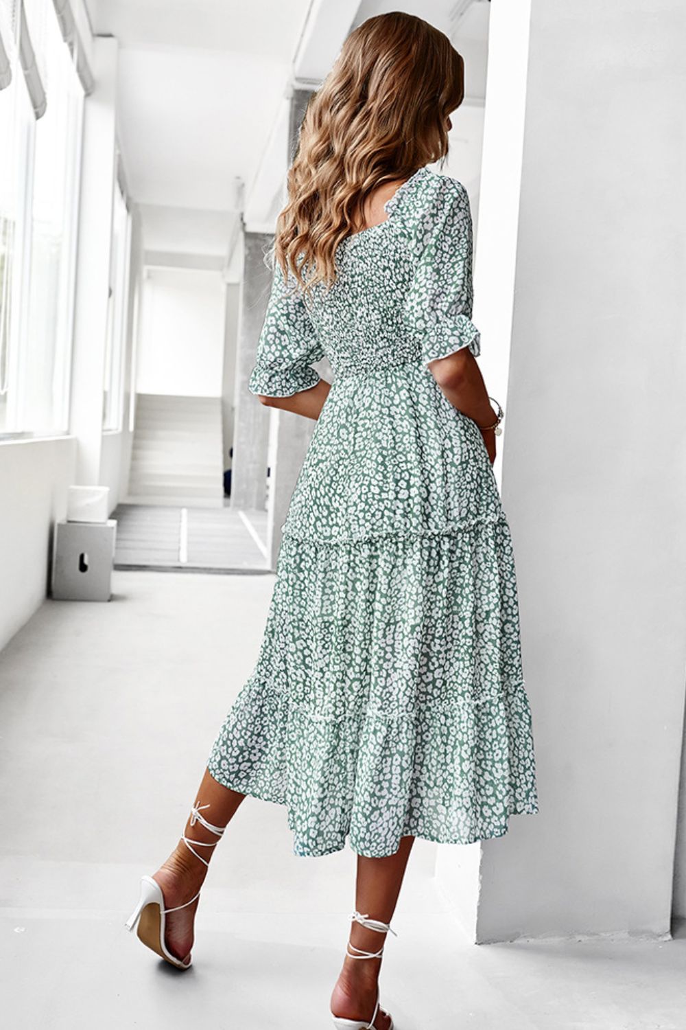 Ditsy Floral Off-Shoulder Smocked Midi Dress - Carly Joann's Closet