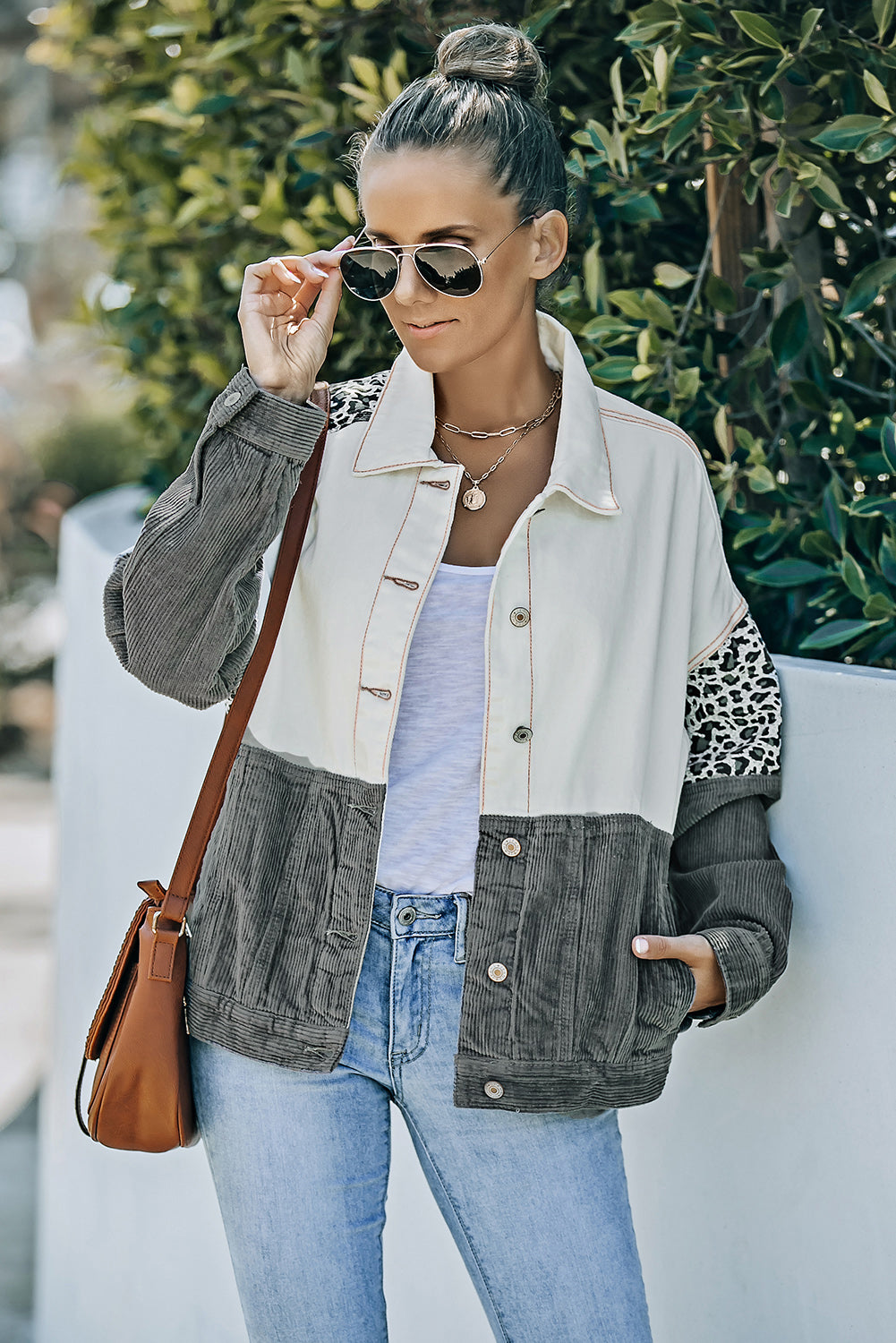 Leopard Color Block Button-Up Corduroy Shacket - Carly Joann's Closet