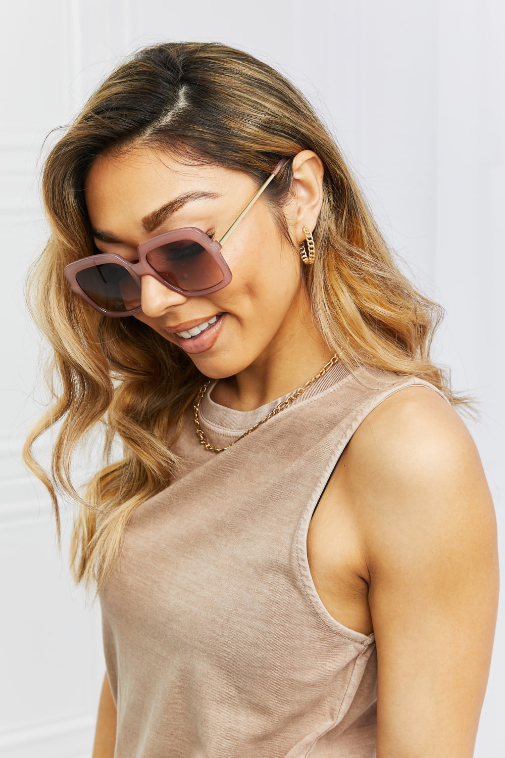 Square Metal-Plastic Hybrid Temple Sunglasses - Carly Joann's Closet