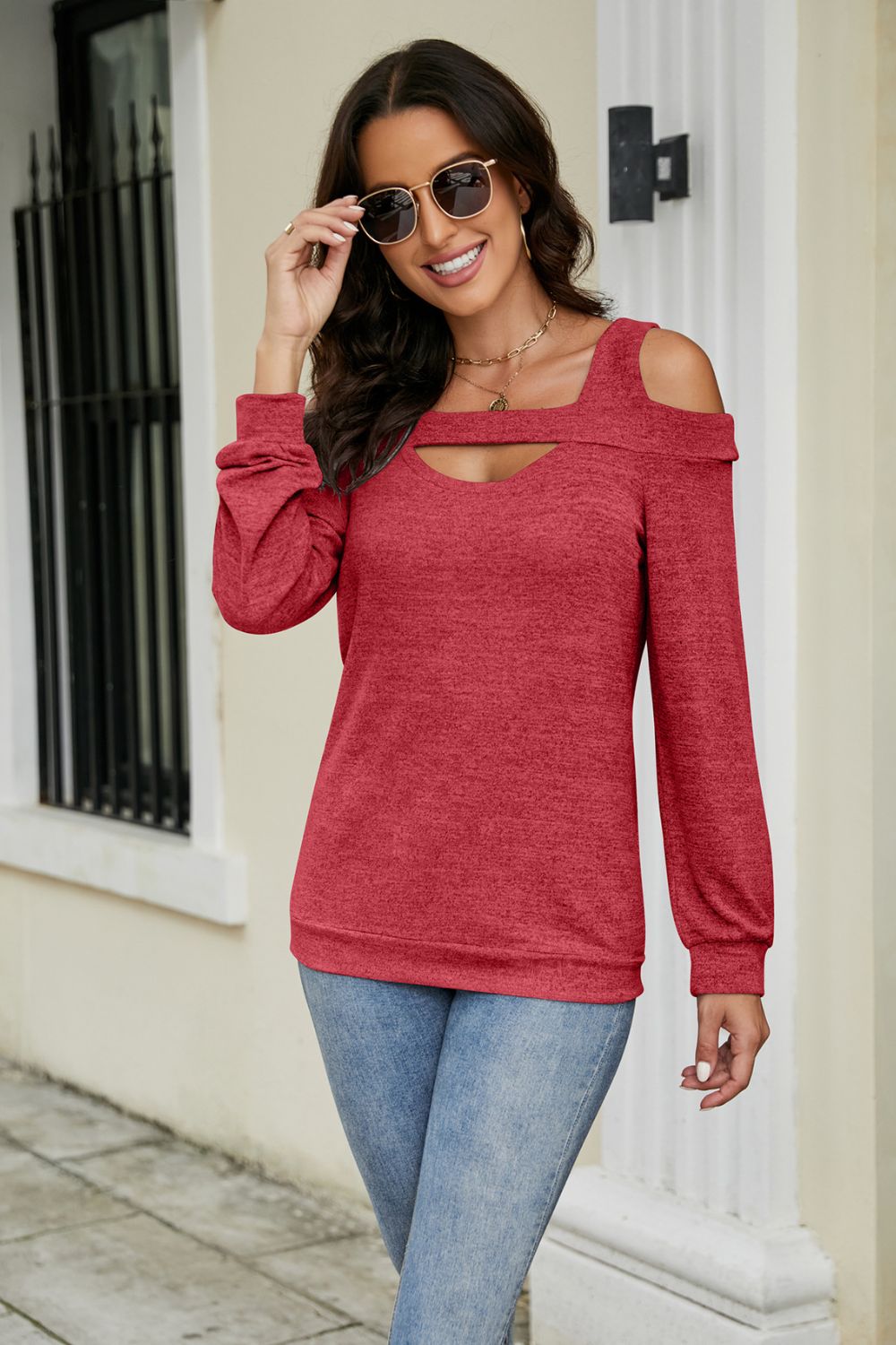 Cutout Cold-Shoulder Top - Carly Joann's Closet