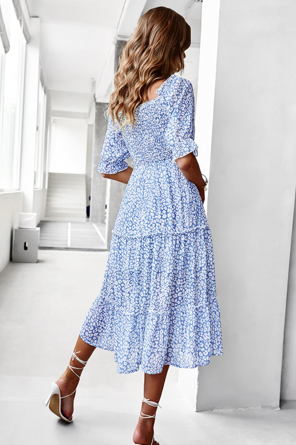 Ditsy Floral Off-Shoulder Smocked Midi Dress - Carly Joann's Closet