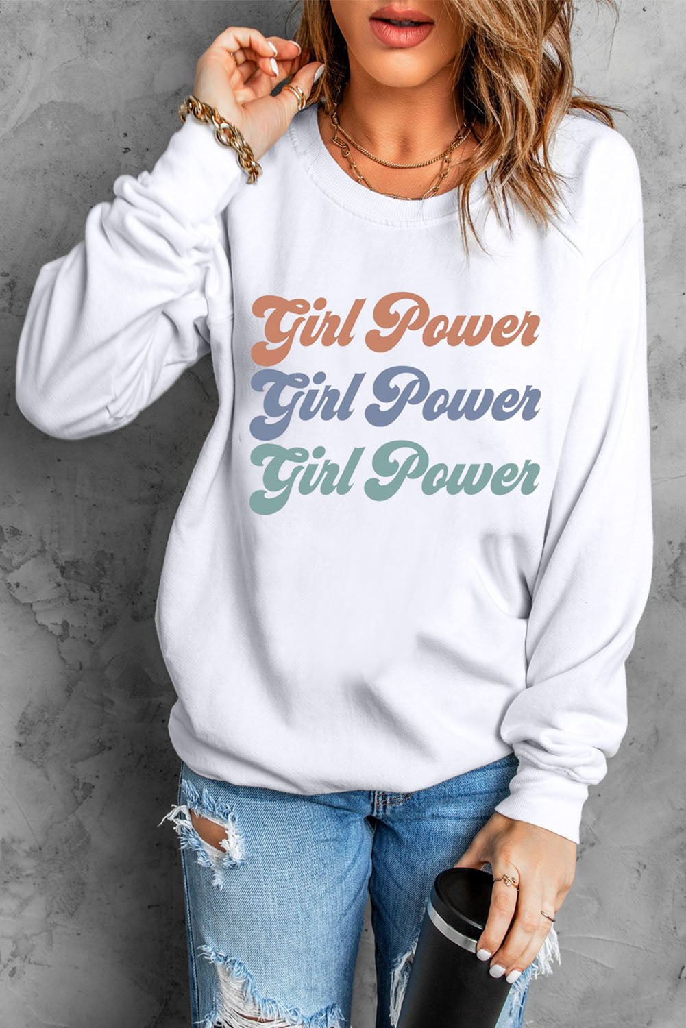 GIRL POWER Graphic Dropped Shoulder Sweatshirt - Carly Joann's Closet