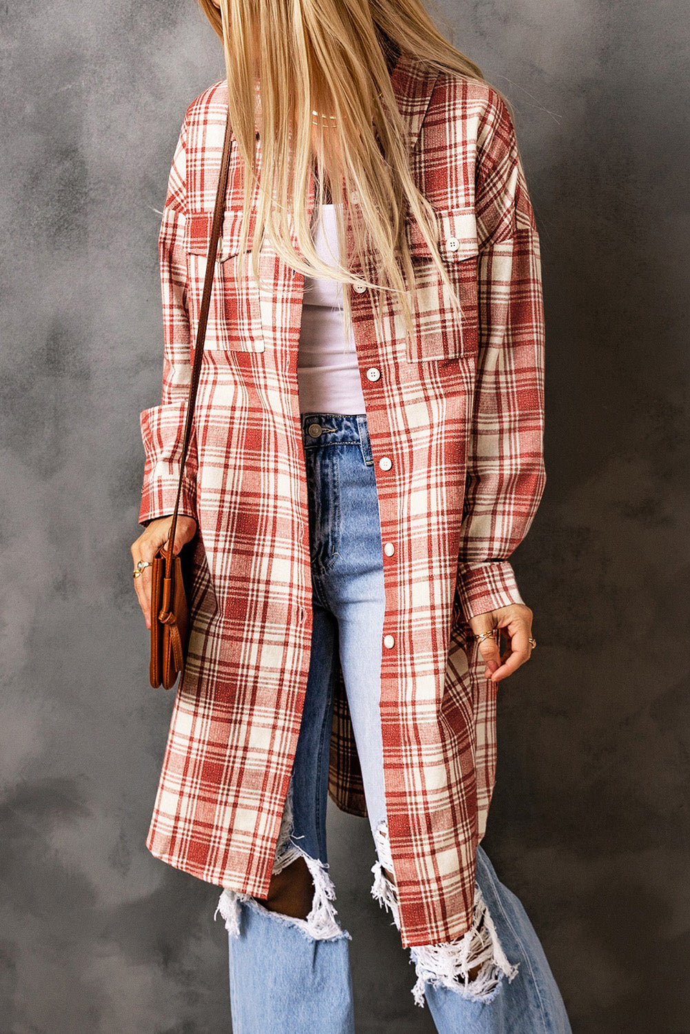 Plaid Button-Up Longline Shacket with Breast Pockets - Carly Joann's Closet