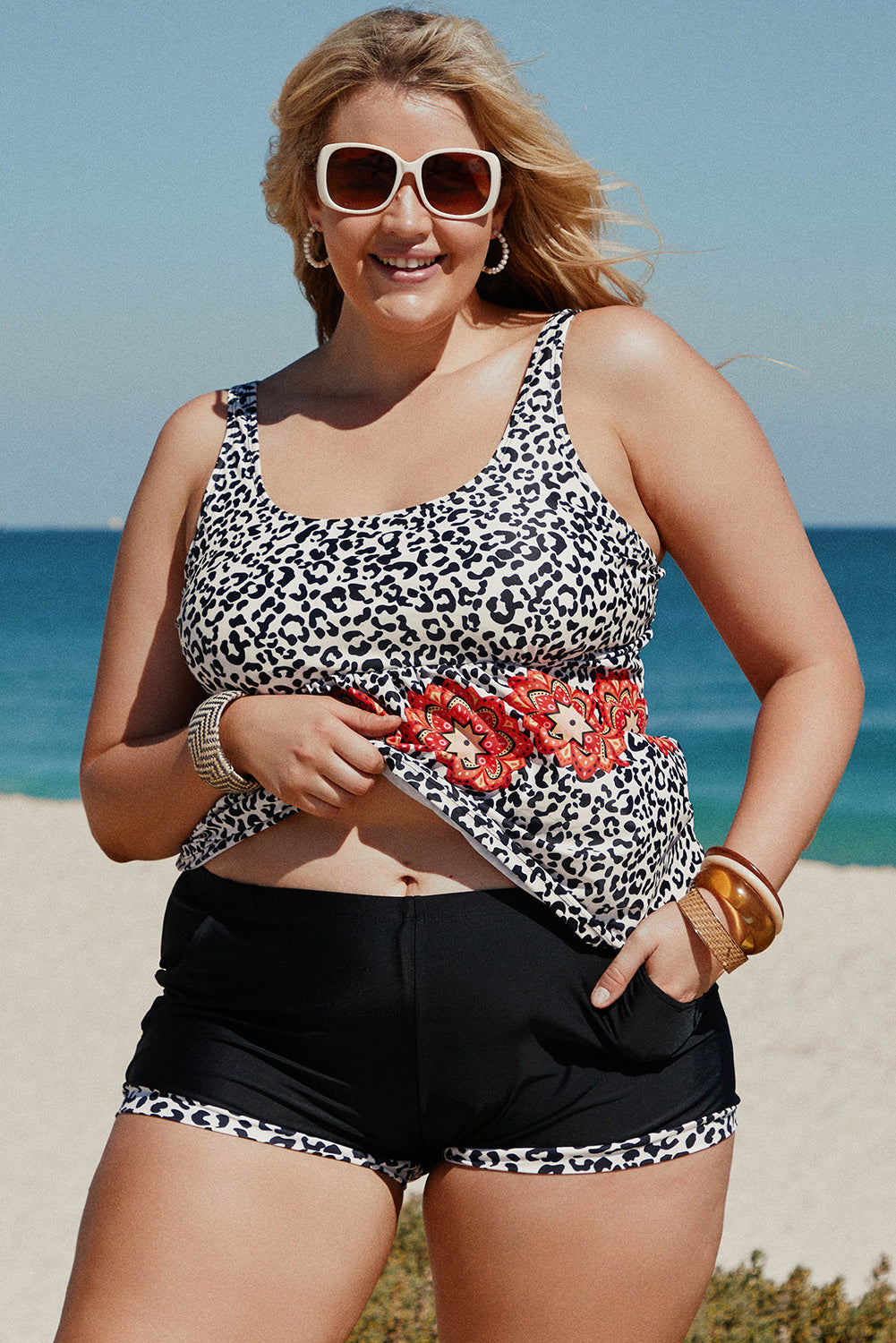 Plus Size Mixed Print Tankini Set with Pockets - Carly Joann's Closet