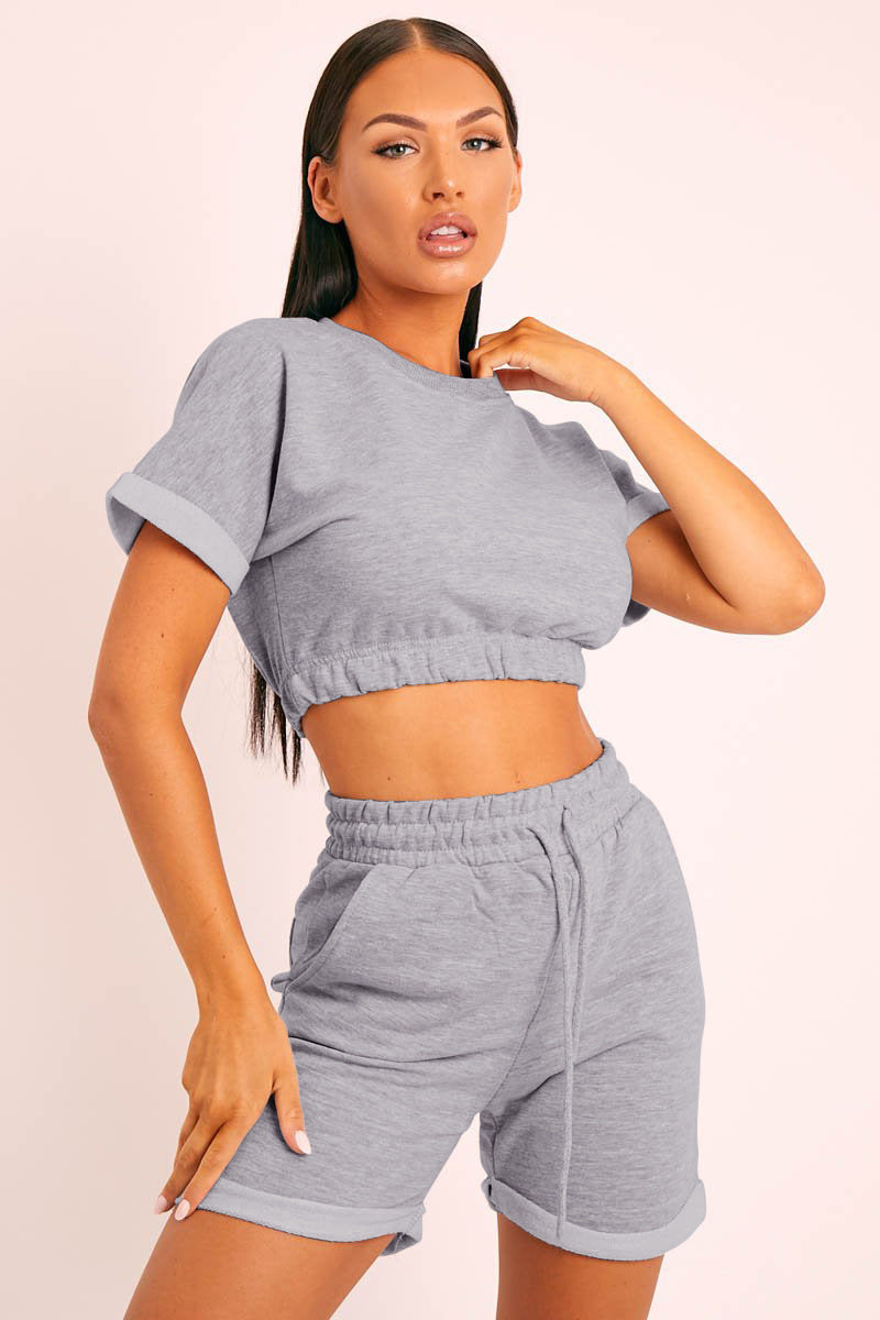 Short Sleeve Cropped Top and Drawstring Shorts Lounge Set - Carly Joann's Closet