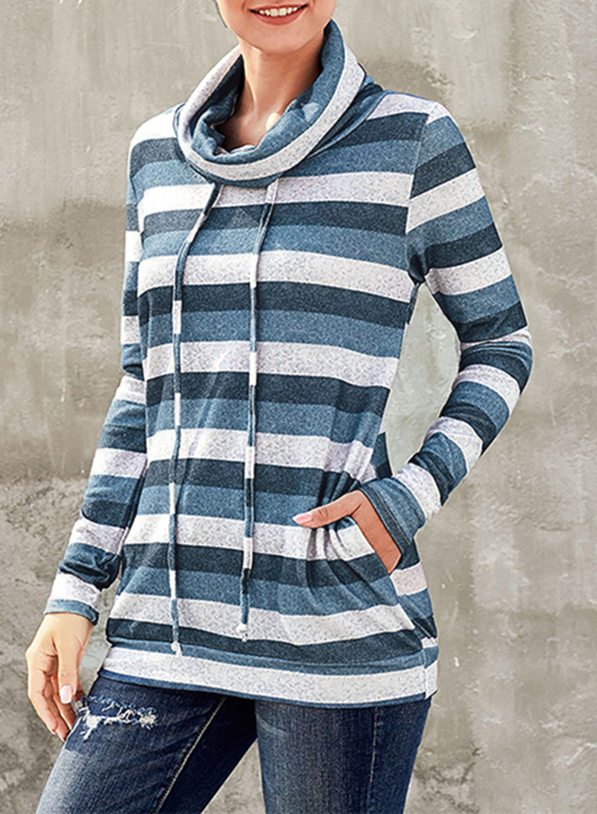 Striped Cowl Neck Tunic Sweatshirt - Carly Joann's Closet