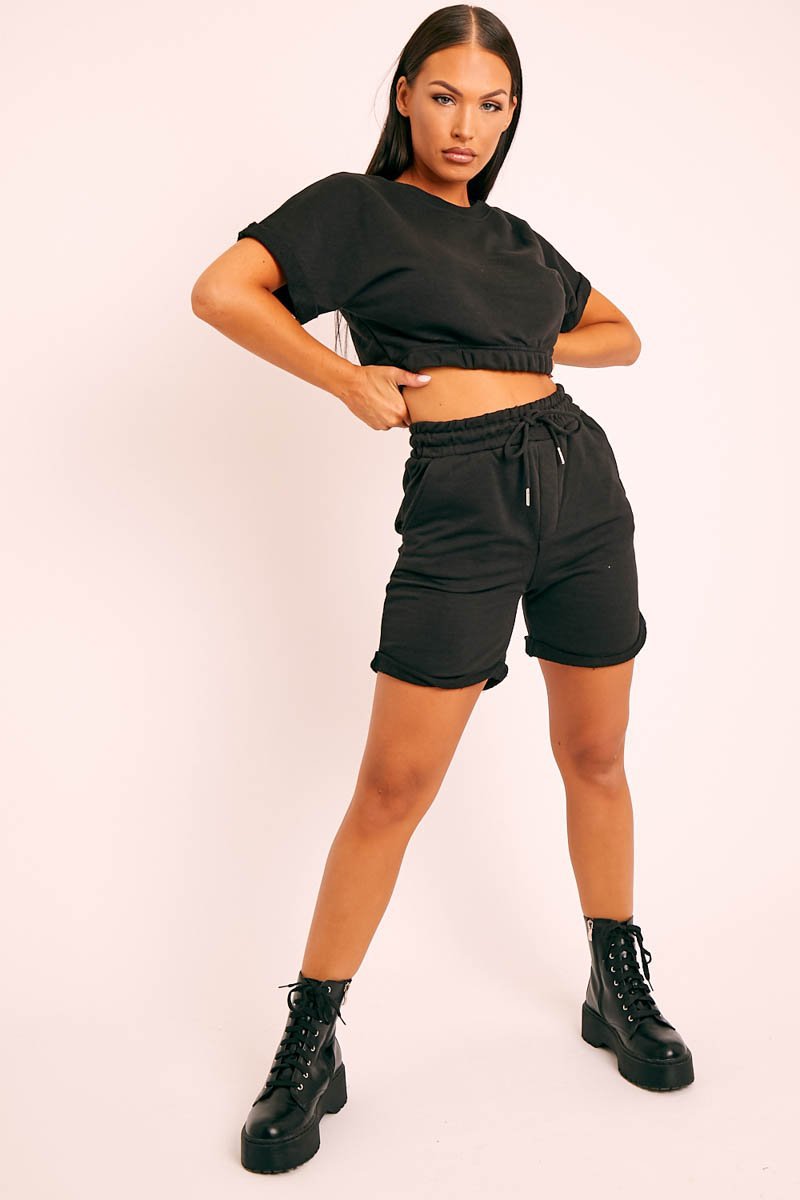 Short Sleeve Cropped Top and Drawstring Shorts Lounge Set - Carly Joann's Closet