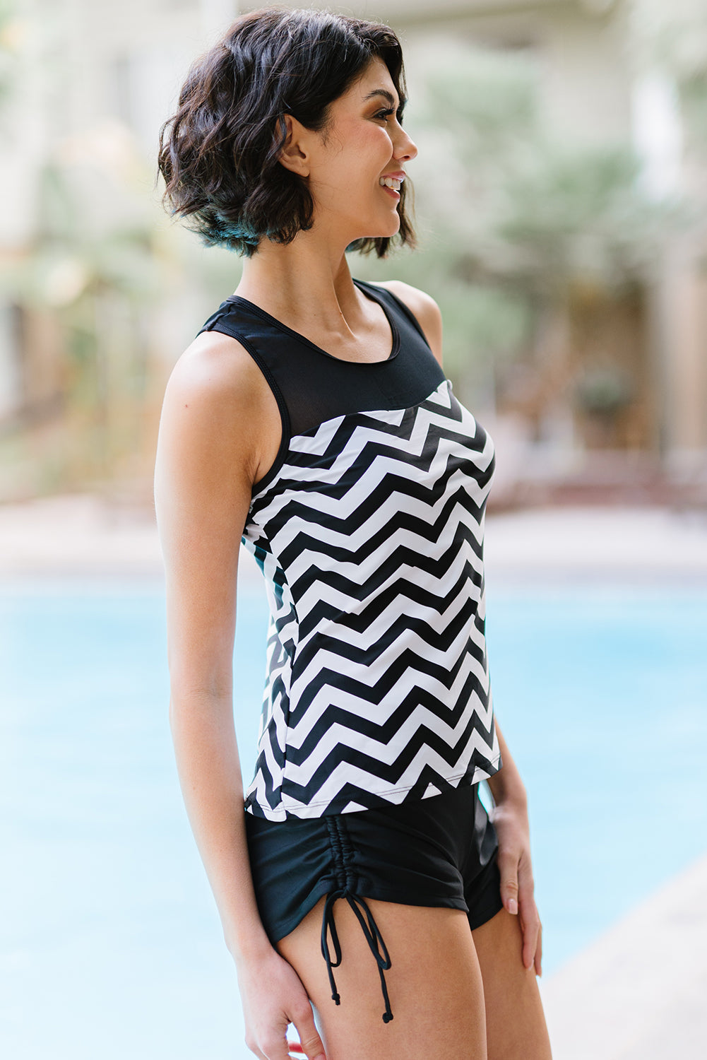 Full Size Chevron Print Ruched Tankini Set - Carly Joann's Closet